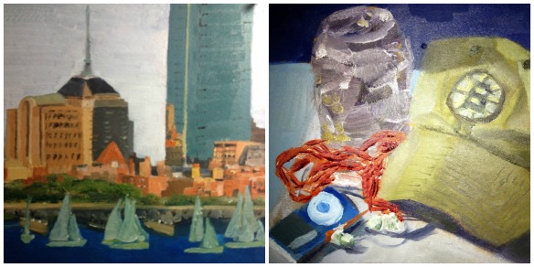 The painting on the left was donated by Evan Gildersleeve, and the right was donated by Sharon Naor.